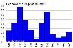 Peshawar Pakistan Annual Yearly Monthly Rainfall Graph