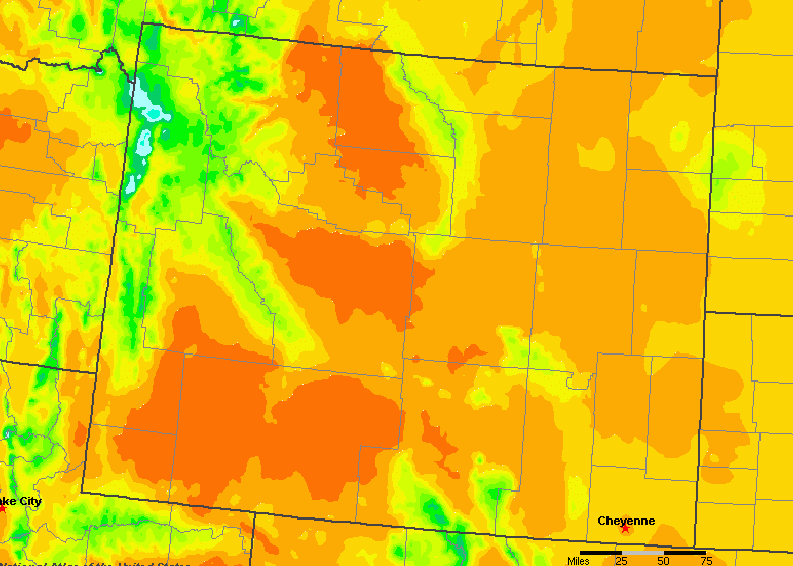The State of Wyoming Yearly Average Precipitation