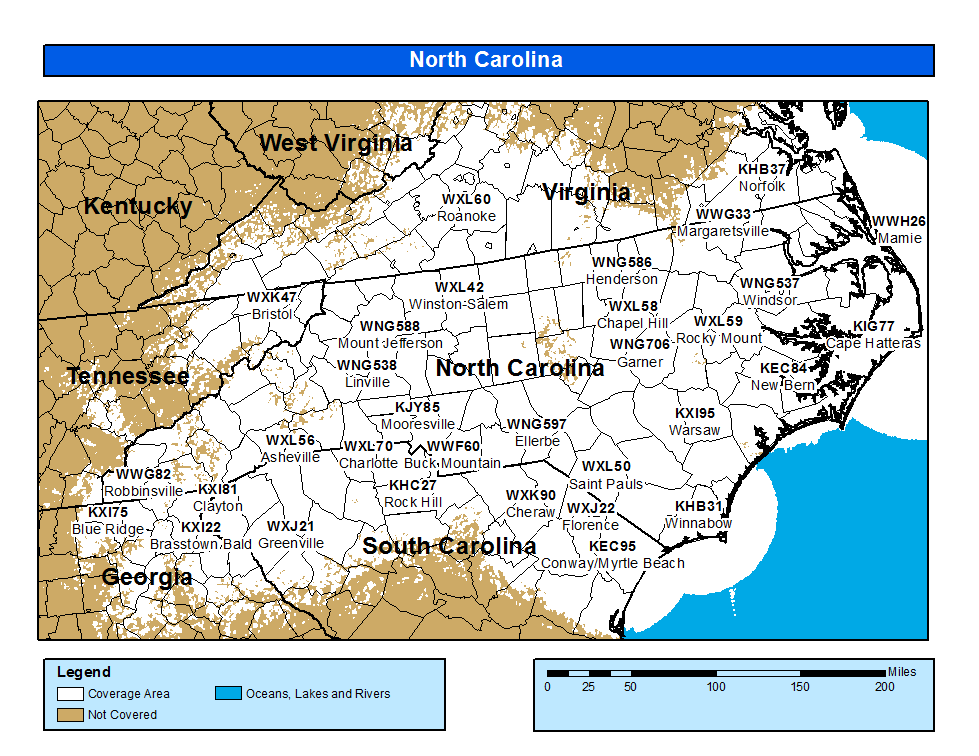 North Carolina Weather Radio Coverage Map