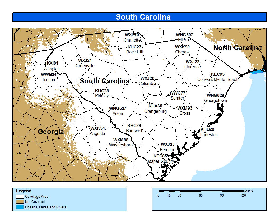 South Carolina Weather Radio Coverage Map
