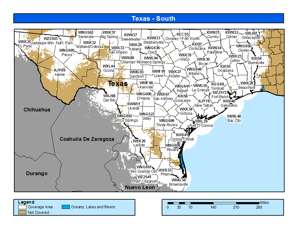 Texas Weather Radio Coverage Map