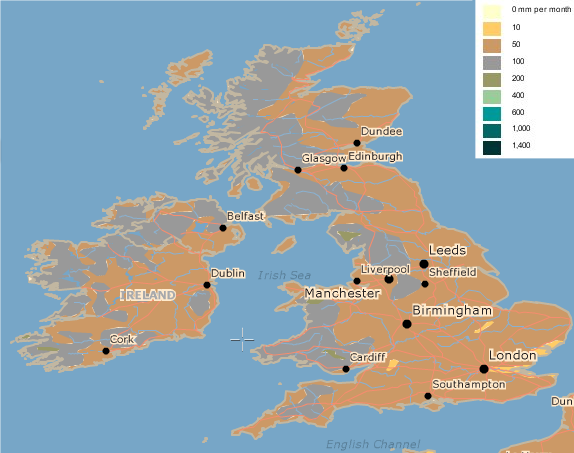 Average British Isles July Rainfall